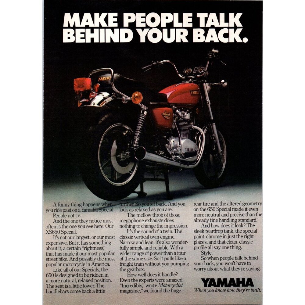 1979 Yamaha XS650 Special 650 Motorcycle Vintage Print Ad Man Cave Wall Art